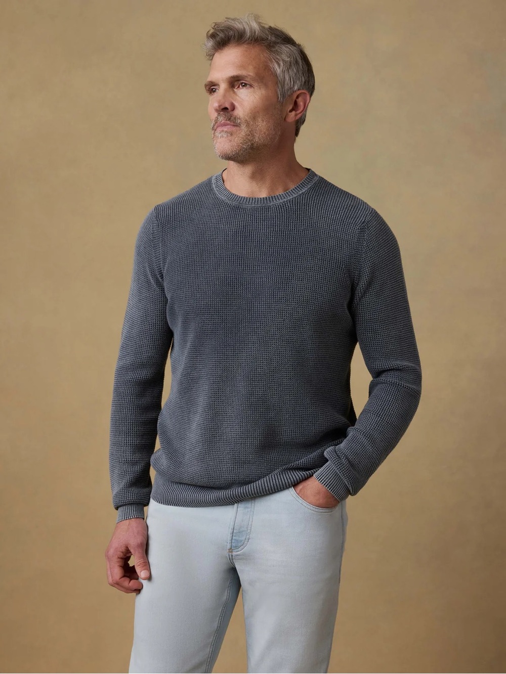 Faherty Men's Sunwashed Crewneck Waffle Knit Sweater Size M Preppy Classic 90s